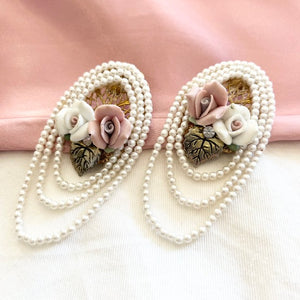 Vintage Pearl + Porcelain Floral Earrings